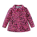 LittleSpring秋冬 子供服 キッズ 女の子 ラシャコート フリース ジャケット aライン 襟付き トレンチコート バラ豹柄5T