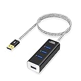 USB ハブ,CableCreation 4 IN 1 USB 3.0 ハブ 1.5M 耐久性編組3.0延長ケーブル Mac/PC/USBフラッシュディスクに対応 ブラック