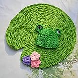 ハンドメイド 0-6ヶ月 撮影写真 ベビー 幼児 セット 蓮の葉 カエル 帽子+毛布 0-6ヶ月に合う 【1点】