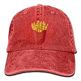 大人 デニム キャップフライドポテト 大人気 ウトドア レジャー・キャップ ストーリート系 紫外線対策 日よけ 小顔効果 プリント付き 無地 レッド