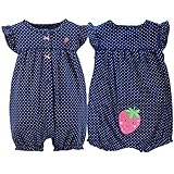 カーターズ（Carter's）女の子用紺水玉模様&ストロベリー刺繍入りお出かけ用半袖クリーパー[並行輸入品] (24months(83-86cm))