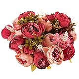 Funpa　造花　牡丹　ブーケトス　室内インテリア　結婚式　記念日　誕生日　パーティー　飾り付け　デコレーション　全2色 (ダークピンク)