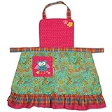ステファンジョセフ stephen Joseph お手伝いが100倍楽しくなる 女の子用ピンクドットxペイズリーxチェックふくろうエプロン,ハート,子供用エプロン,黄緑,Stephen Joseph【
