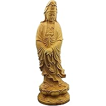 Amazon｜木製 観音 様 15cm 観音菩薩 立像 高級天然ツゲ木彫り