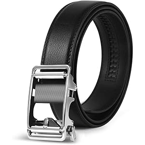 Megan ベルト メンズ 紳士 ビジネス カジュアル 革 黒 シルバー オートロック式バックル サイズ調節可能 上質レザー 穴なし 無段階調節 高級感 おしゃれ 祝いギフトBOX付