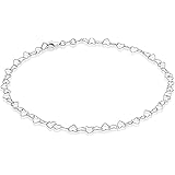 Miabella Sterling Silver Italian Rolo Heart Link Chain Anklet Ankle Bracelet for Women Teen Girls 9, 10, 11 Inch Made in Ital