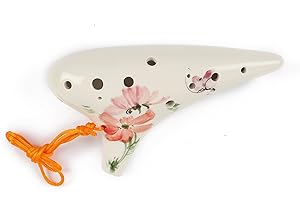 TNG Ocarina Musical Instrument, Single (12 Holes/Alto/Glazed Chrysanthemum), High Quality C Tone AC (With Finger Chart), Ocar