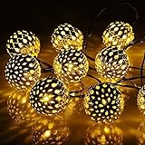 Jimeng　モロッコ風　イルミネーション　ボール型LEDライト　ソーラー充電式　10球　ガーデンライト　ウォームホワイト