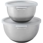 KitchenAid 2pc Mixing Bowls Set with Lids, Stainless Steel Nesting Bowls with Non-Slip Base, Ideal for Baking, Food Prep and 