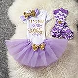杜屋トヤ 赤ちゃんアルファベット プリント半袖ジャージネットパフスカート髪 ソックスセット4 女の子　70/80/100 (紫, 6M)
