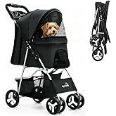 Grozy Pet Dog Stroller 4 Wheels Travel Jogger Foldable Pet Stroller with Underneath Storage Easy One-Hand Fold Cup Holder Han