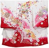 お宮参り初着　京友禅柄　白地に赤色ぼかし裾の新古典調　花車/花のかわいい柄　仕立上り　下着付赤ちゃん着物