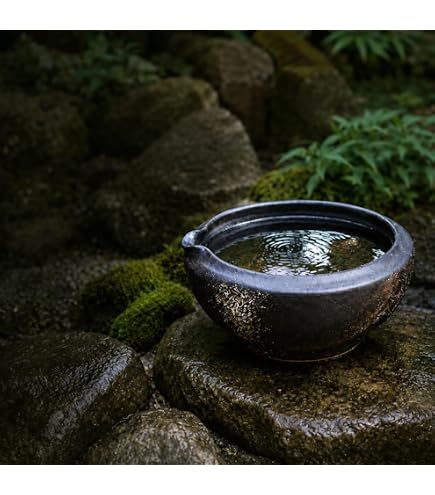 Amazon | 信楽焼 蹲 窯肌 つくばい（竹、柄杓付）【tu-0006】 しがらき