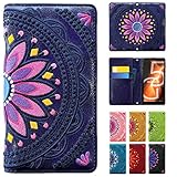 らくらくスマートフォン F-53E ケース カバー 手帳型 F-53Eケース F-53Eカバー F53E エスニック 刺繍 ノーブランド ネイビー