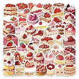 80枚入り ストロベリーケーキステッカー ティーンズ・大人向け 防水ビニール製 美味しい食べ物ステッカー 水筒、ノートパソコン、携帯電話、スーツケース、スケートボード、ギターなどに貼れます