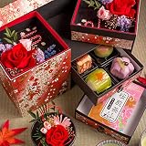 和風プリザーブドフラワー＆上生菓子セット「初紅葉（はつもみじ）」 末広箪笥箱入り メッセージカード付き