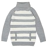 (ノーブランド品) キッズ 子供用 ベビー服 ニットセーター トップス タートルネック ボーダー ラメ bdg142 ７-８サイズ ホワイト×グレー