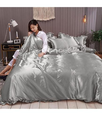 インドシルク ベッドカバー(キングサイズ)x1 & 枕カバーx2 Amazon｜シルクのベッドシーツダブルブルー,枕,サテンシルク布団