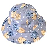LeafIn キッズハット 子供向け つば広ハット 日焼予防帽子 パイナップル柄 サファリハット チューリップハット あごゴム付き (頭囲:50cm, グレー)