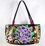 レディース ハンドバッグ 刺繍 トートバッグ エスニック スタイル カジュアル レトロ キャンバスバッグ ショルダー 財布 (Colour8)