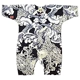 【大荒波に龍・黒】 お祭りロンパース 赤ちゃん用 お祭り衣装　男女兼用 義若オリジナル商品