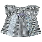 《初夏盛夏対応》(日本製) Pample Mousse(パンプルムース) スパンローンストライプとレースと花プリントのオーバーブラウス 95cm /BK NO.DP-72804