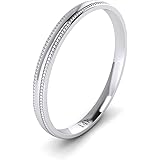LANDA JEWEL Solid 14k White Rose Yellow Gold 2mm Light Court Shape Comfort Fit Polished Wedding Ring Milgrain Band