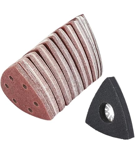 NALACAL 50 Pieces Mouse Detail Sander Pads - Sanding Pads Sheets Hook And Loop Assorted 60/80/120/180/240 Grits Sander Paper - 5 Holes Triangle Sandpaper For Black And Decker Detail Palm Sander