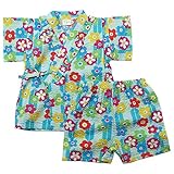 《盛夏 甚平》(ジンベイ) 日本製ベビー女児 リップル生地花総柄衿フリル甚平スーツ 95cm /ターコイズブルー NO.OG-75558