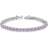 Sterling Silver 4mm Round-Cut Genuine, Created or Simulated Gemstone Tennis Bracelet