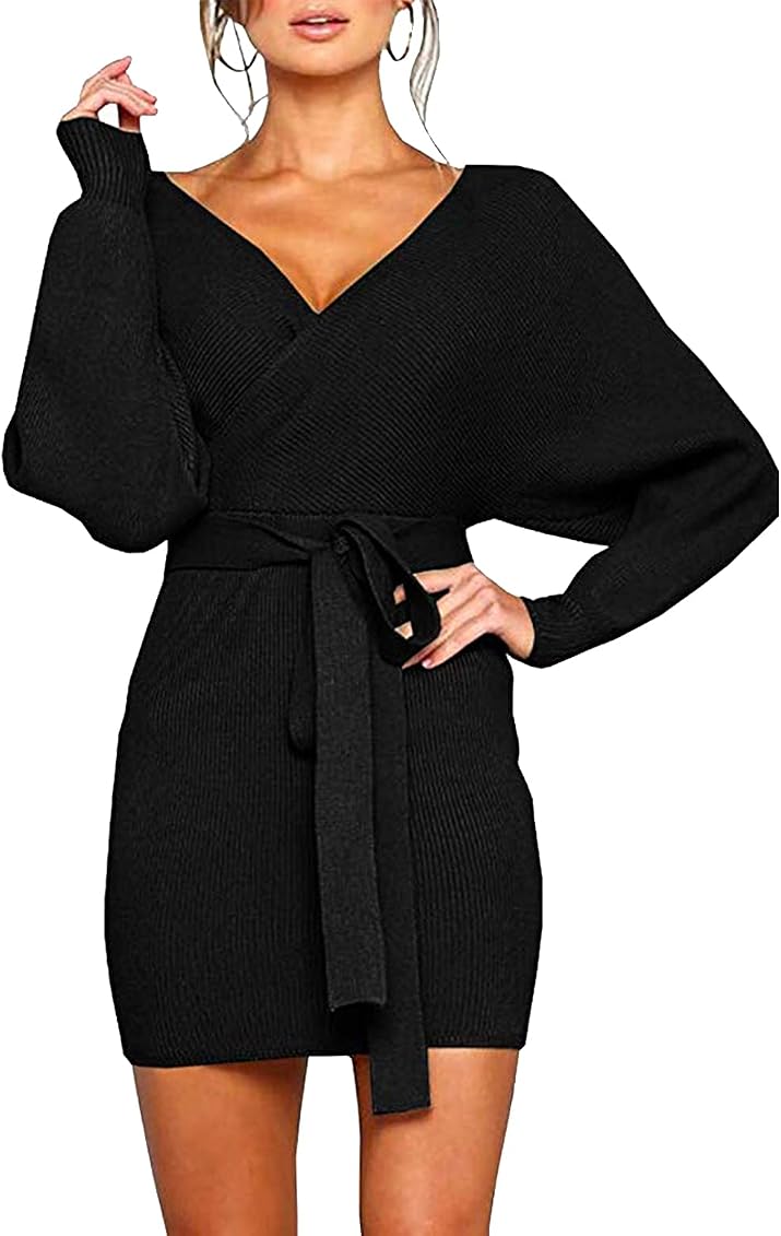 Mock Wrap Knit Sweater Mini Dress 