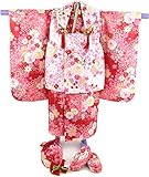 七五三 着物　三歳　着物セット 3歳用高級被布７点セット 赤地に雪輪と桜(被布白)