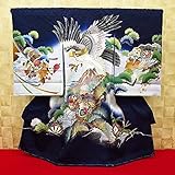 【富士山・鷹・縁起物・紺】 男児　初着　祝着 のしめ 産着 男の子のお宮参り着物 高級 フードセットプレゼント付
