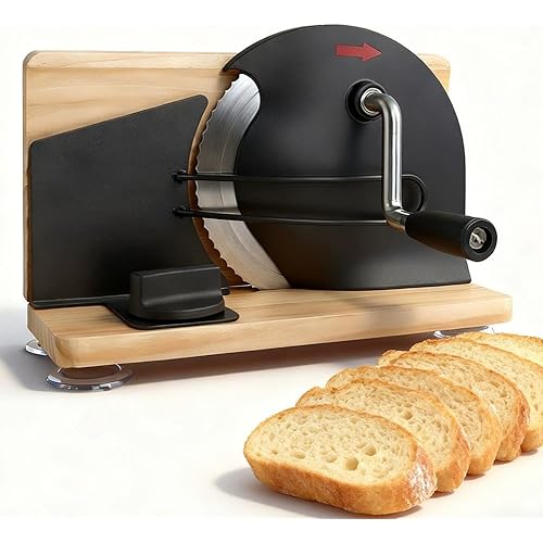 Upgraded Manual Bread Slicer for Homemade Sourdough,Adjustable Thickness Hand Crank Bread Cutter with Metal Guide & Suction C