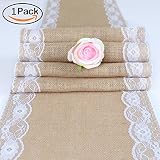 (Khaki) - TRLYC 30cm x 270cm Burlap and Lace Table Runner Country Rustic Barn Wedding Decorations, F