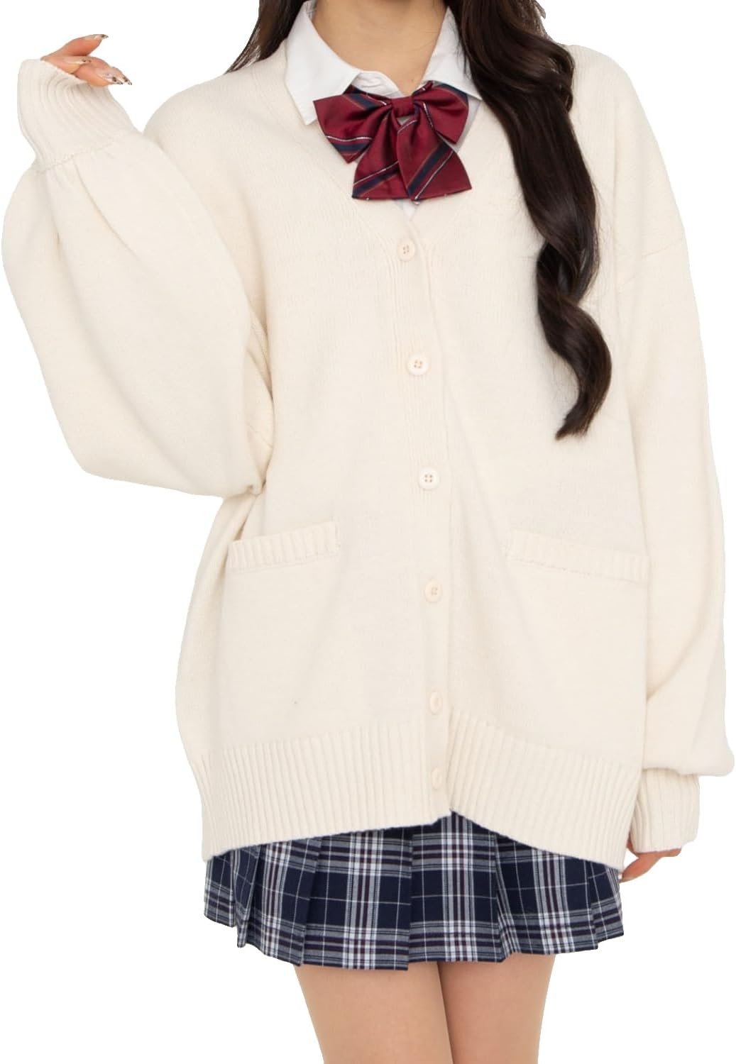 [ウィゴー] だぼ袖 ゆったり スクール カーディガン レディース ニット トップス 学生 服 制服 アウター 無地 羽織 女子 通学 高校生 中学生 秋服 ギフト レディース セーター