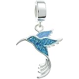 Sterling Silver Hummingbird Enamel European Style Dangle Bead Charm