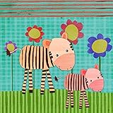 Green Leaf Art Zebras on Color Canvas Art [並行輸入品]