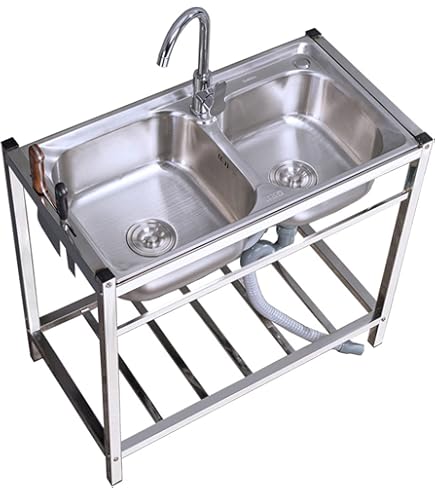 キッチン シンク ステンレス製 大容量シンク 2槽 シンク 台所用流し台 シンクセット 簡易流し台 静音加工 結露対策 置き場付き 錆びず 簡単取付 省スペース 収 Amazon | ステンレスシンク 、ステンレス簡易流し台 ダブル 二槽式