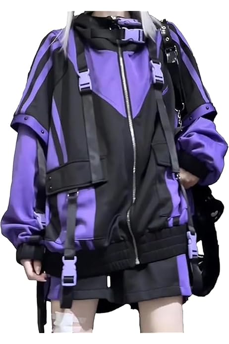 フード付き紫黒ジャケット レッグウォーマー