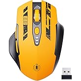マウス 無線, [アップグレード] 充電式 2.4GHz ワイヤレスマウス (バッテリー残量が見える) 人間工学に基づいたコンピュータマウス,4レベルDPI,ノートPC用ワイヤレスマウス,イエロー