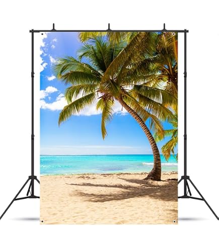 Amazon | ビーチ 夏 トロピカル 背景、海のヤシの木 写真撮影用背景
