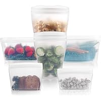 Reusable food container silicone bag, Full Set 6, 2 Cups, 2 Dishes, 2 Bags Zip Containers Storage, 100% Silicone Reusable Foo