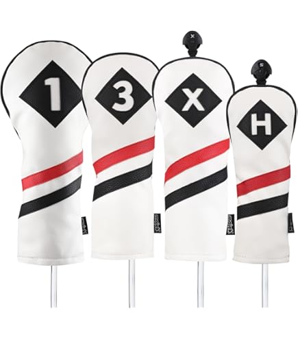 Amazon.co.jp: Majek Retro Golf Headcover White Red and Black