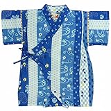 甚平 ロンパース ベビー 男の子 じんべい カエル柄 日本製生地 ブルー 80