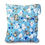 iZivベビー防水再利用可能 ウェットとドライ おむつバッグポーチダブルジッパー印刷おむつ袋(ブルーモンキー)