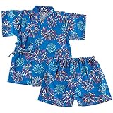 (ファンファン) 甚平 男の子 日本製生地 夏 花火 ブルー 90