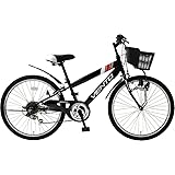子供用自転車 24インチ ジュニアマウンテンバイク CTB シマノ6段変速ギア カゴ 鍵 ライト 泥除け チェーンカバー付き CTB246-BK シティサイクル キッズバイク TOPONE