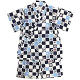 甚平 ベビー 男の子 綿100% 日本製生地 じんべい スーツ上下 祭 子供甚平 市松家紋/紺-9961 95cm