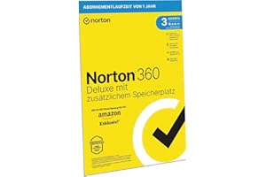 Norton 360 Deluxe with Extra Large Backup Capacity - Amazon Exclusive* 25GB Additional Cloud Backup Storage. Antivirus Software for 3 Devices and One Year Runtime